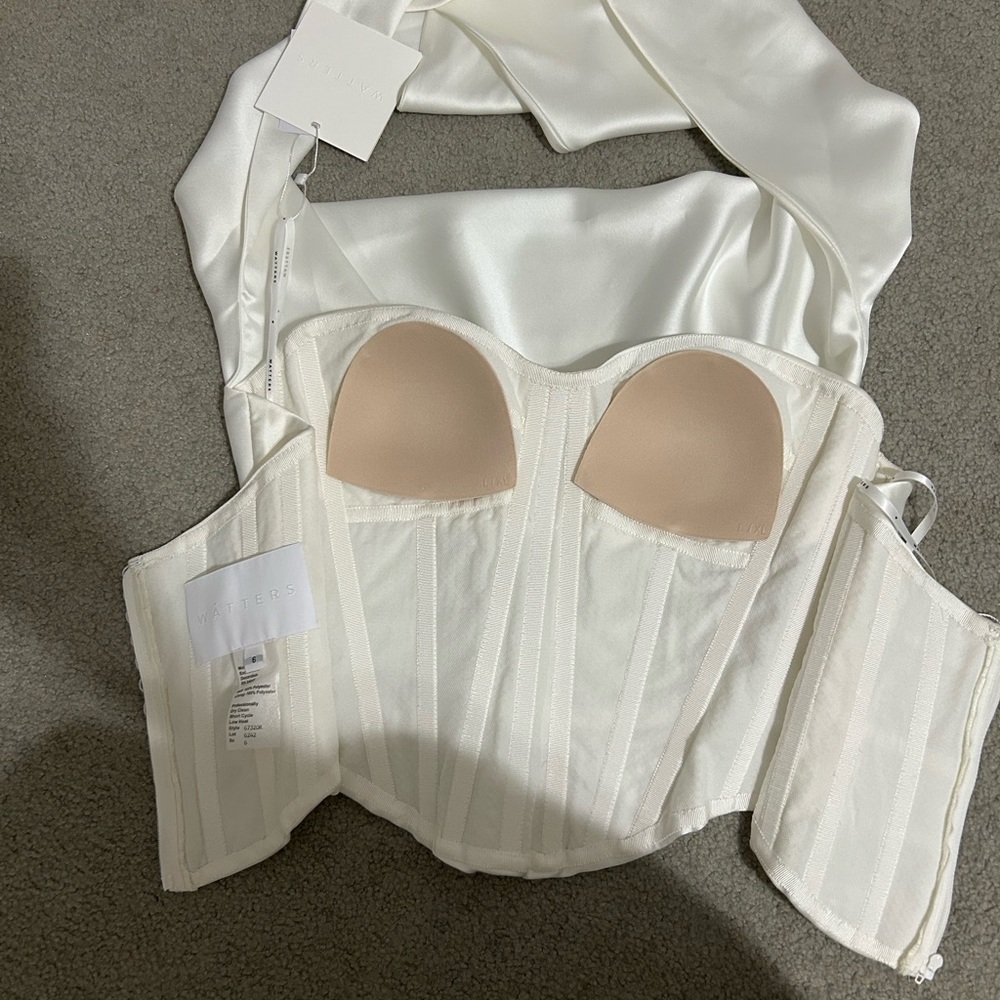 Watters 2-Piece Ivory Off-Shoulder Satin Dress - Picture 9 of 16